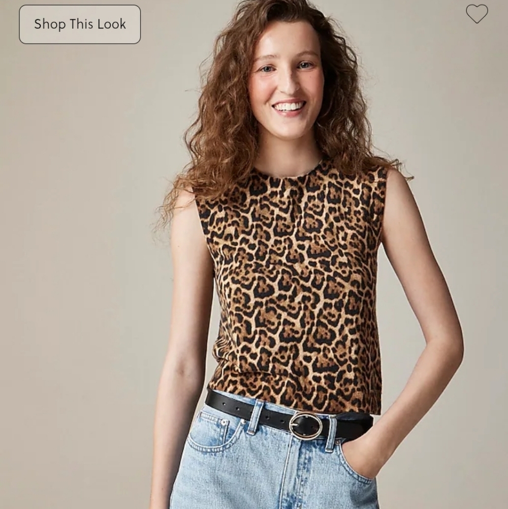 J Crew Featherweight cashmere-blend sweater shell in leopard print CJ821 $168 L